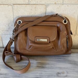 TIGNANELLO Pebbled Genuine Leather Mid-Size Satchel Shoulder Bag Cognac